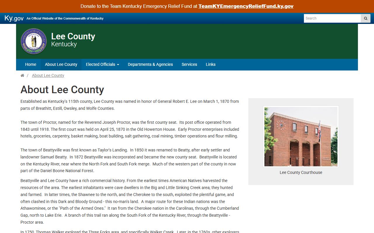 Lee County Circuit Court Clerk county history page