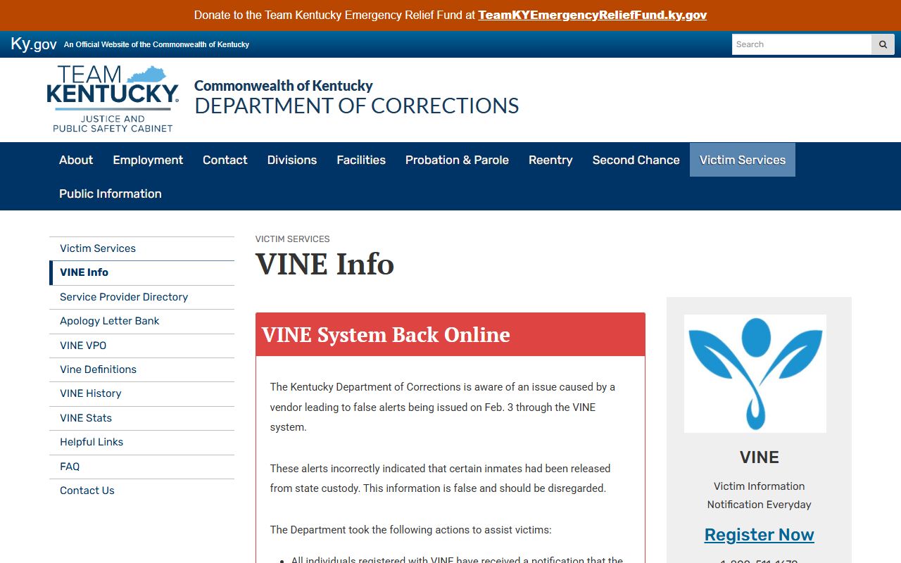 Lee County court charges Kentucky DOC VINE information