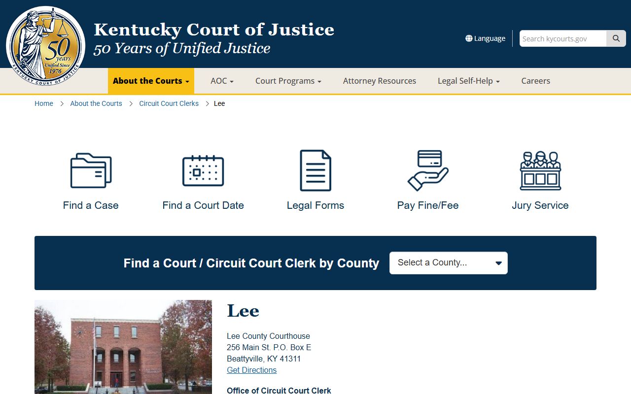 Lee County court records courthouse page