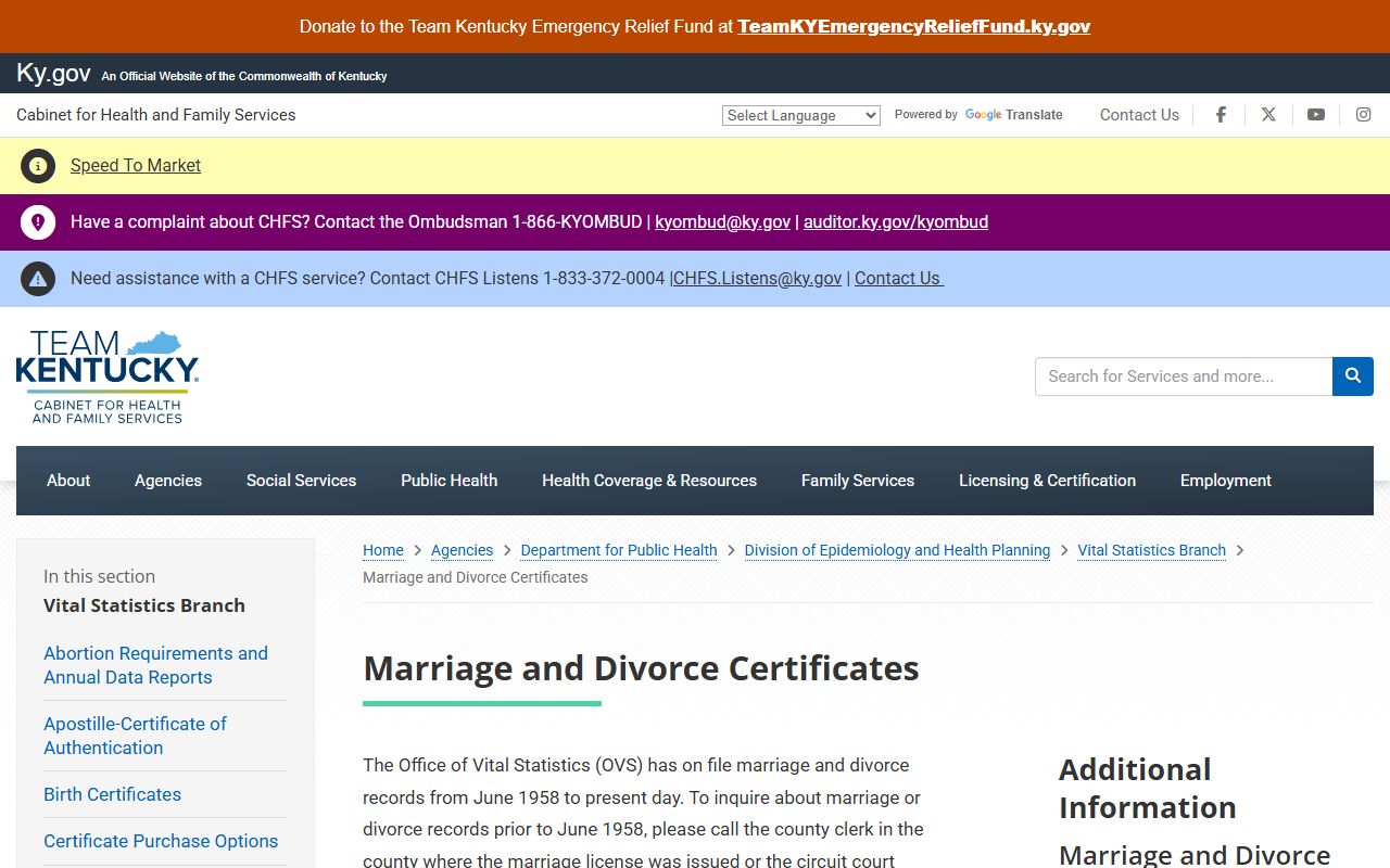 Lee County marriage and divorce records Kentucky certificate guidance