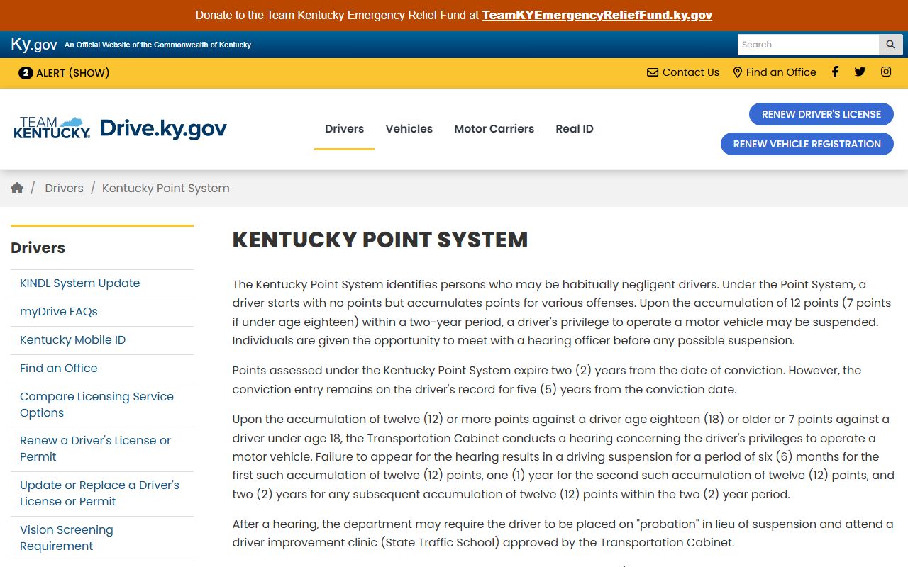 Lee County traffic court records Kentucky point system