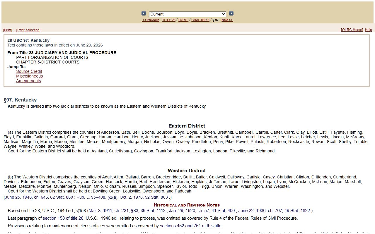 Lee County warrant search 28 U.S.C. 97 Kentucky federal districts